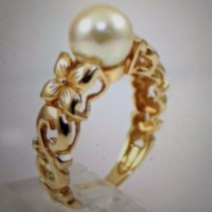 Golden Akoya Pearl Ring in YG